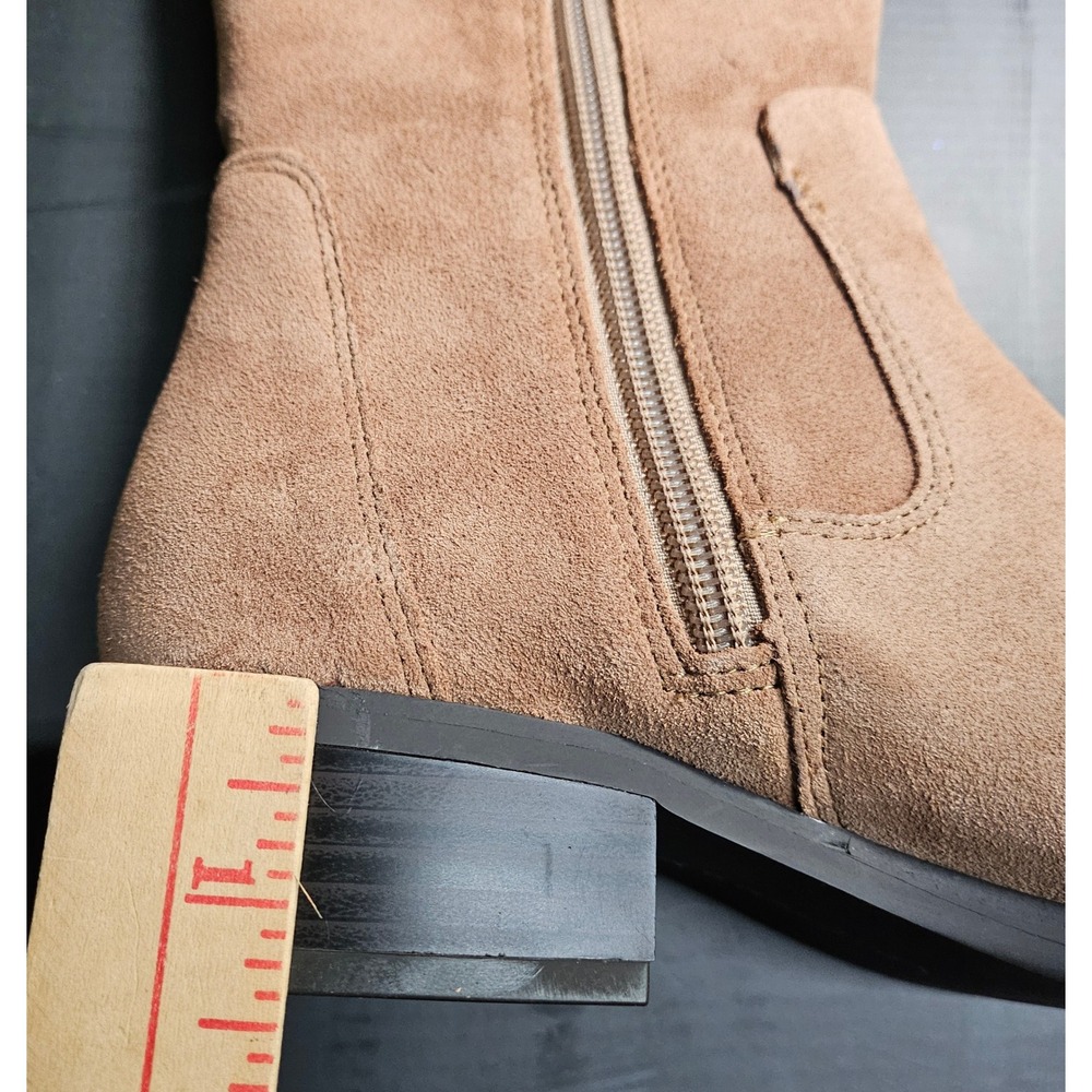 H by Halston Naomi Suede Knee High‎ Boots Tan Elastic Side Zip Block Heel 5.5M - Picture 5 of 15